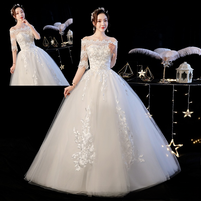 One shoulder main wedding dress 2025 new bride summer temperament starry sky tail French style light and small to cover thick arms