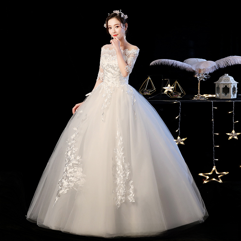 One shoulder main wedding dress 2025 new bride summer temperament starry sky tail French style light and small to cover thick arms