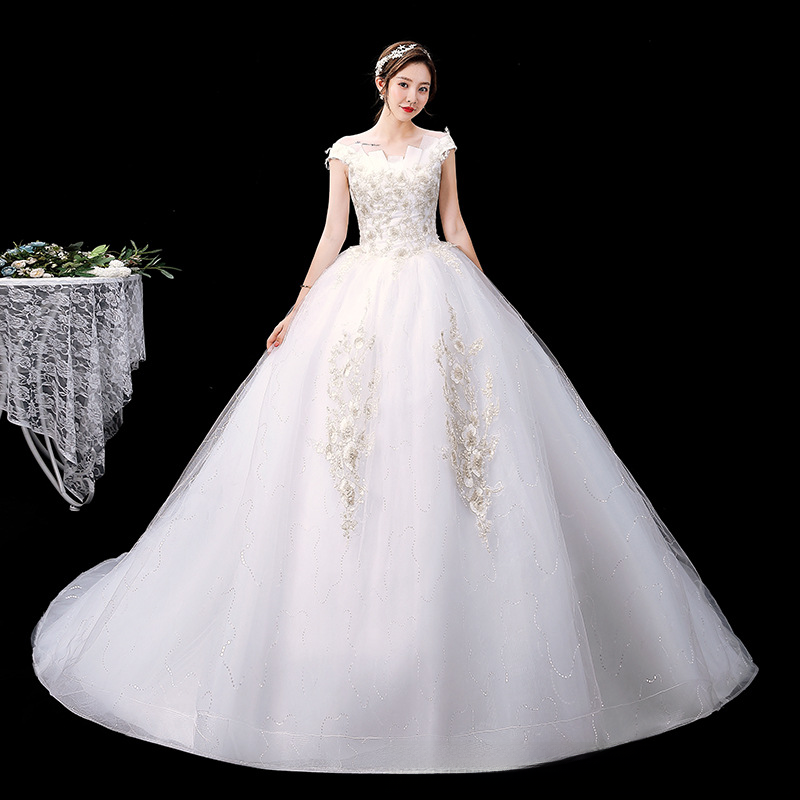 French light wedding dress 2025 new bride temperament starry sky tail one shoulder simple princess petite