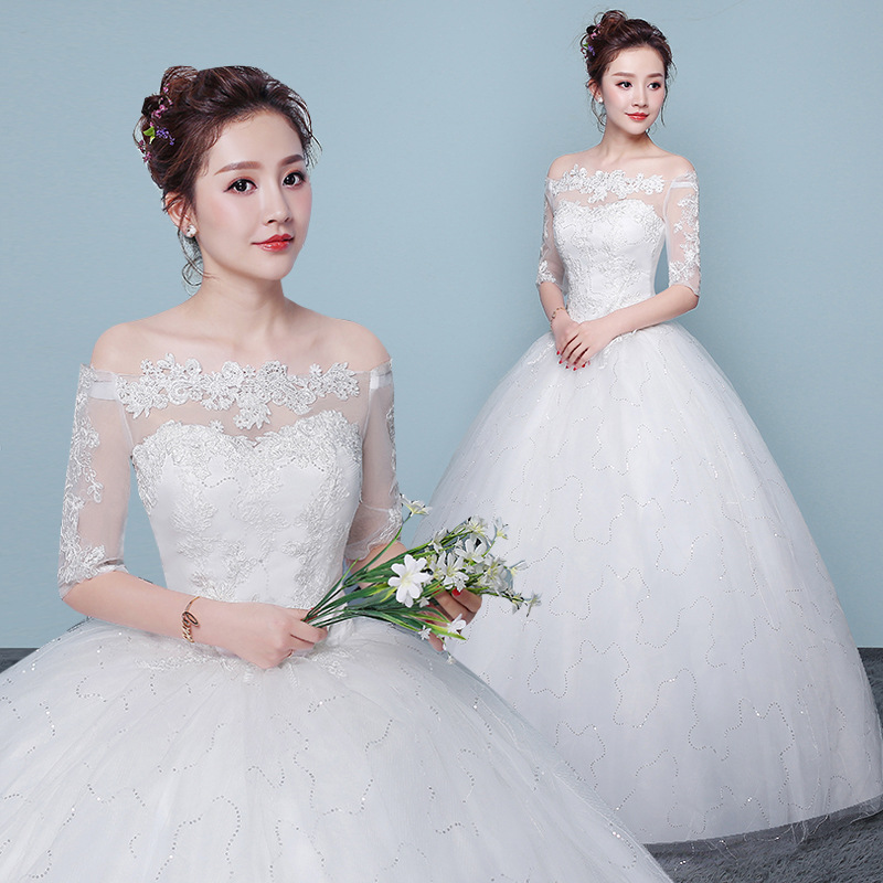 Wedding dress bride 2025 new Korean style wedding dress slimming large size simple one shoulder