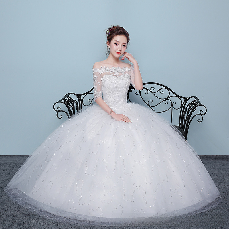 Wedding dress bride 2025 new Korean style wedding dress slimming large size simple one shoulder