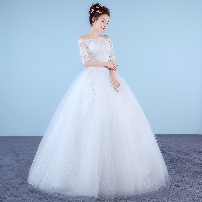 Wedding Dress 2025 New Floor-length Korean Wedding Dress Large Size One Shoulder Korean Slim Long Simple Puff Skirt