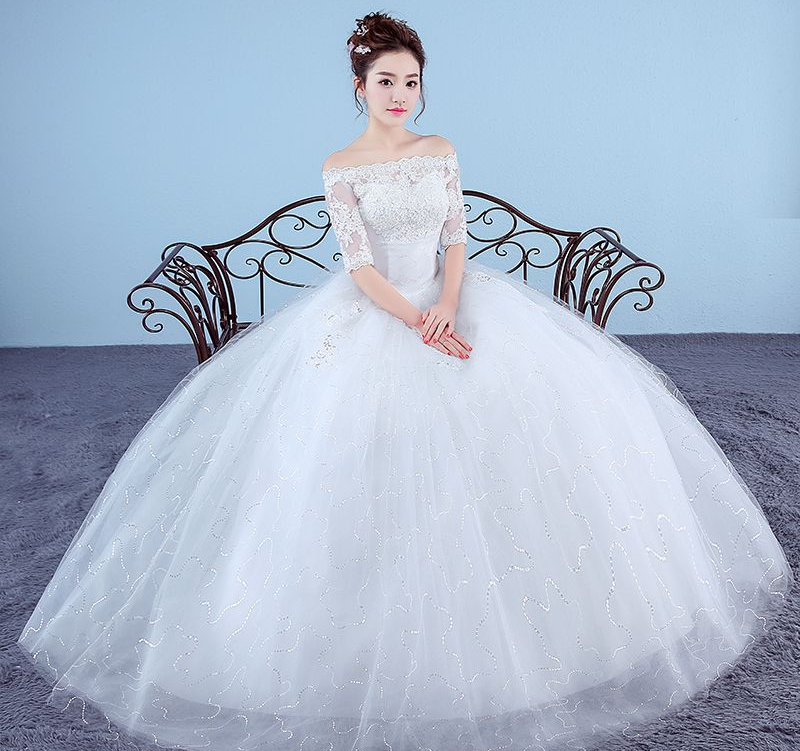 Wedding Dress 2025 New Floor-length Korean Wedding Dress Large Size One Shoulder Korean Slim Long Simple Puff Skirt