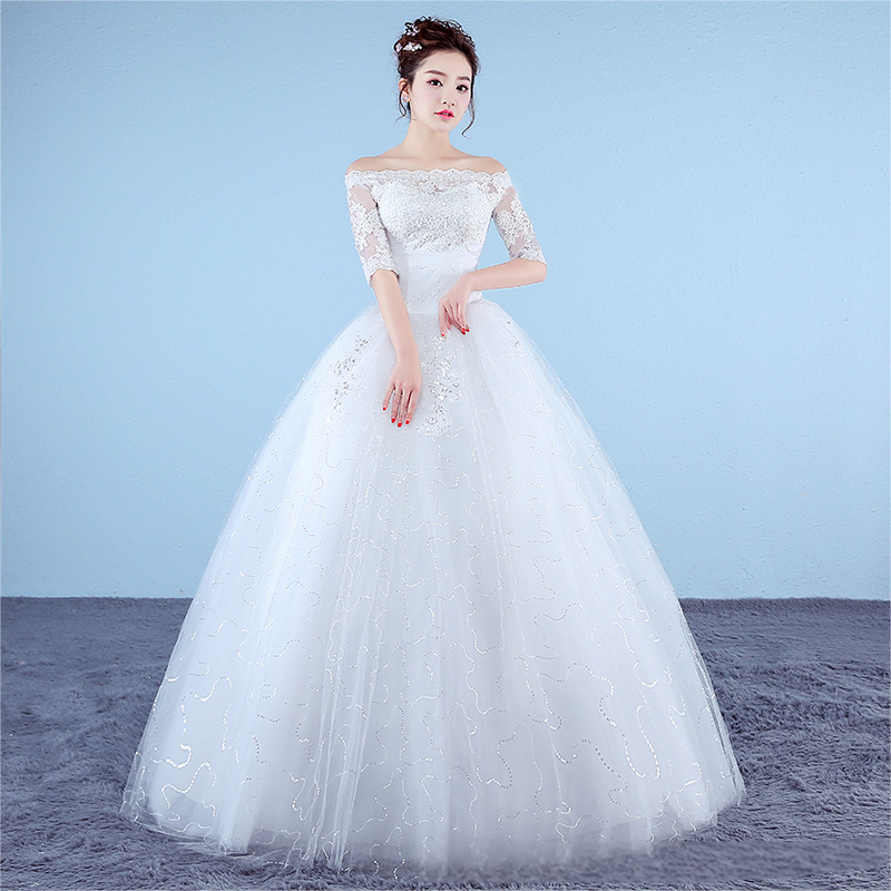 Wedding Dress 2025 New Floor-length Korean Wedding Dress Large Size One Shoulder Korean Slim Long Simple Puff Skirt