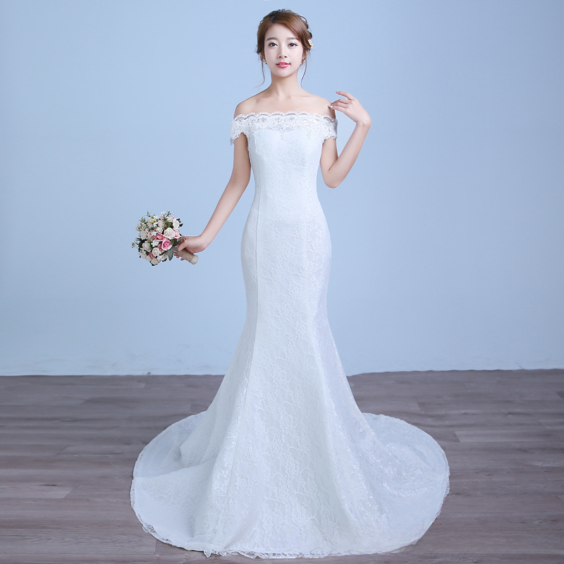 Wedding Dress 2025 New Floor-length Korean Wedding Dress Large Size One Shoulder Korean Slim Long Simple Puff Skirt