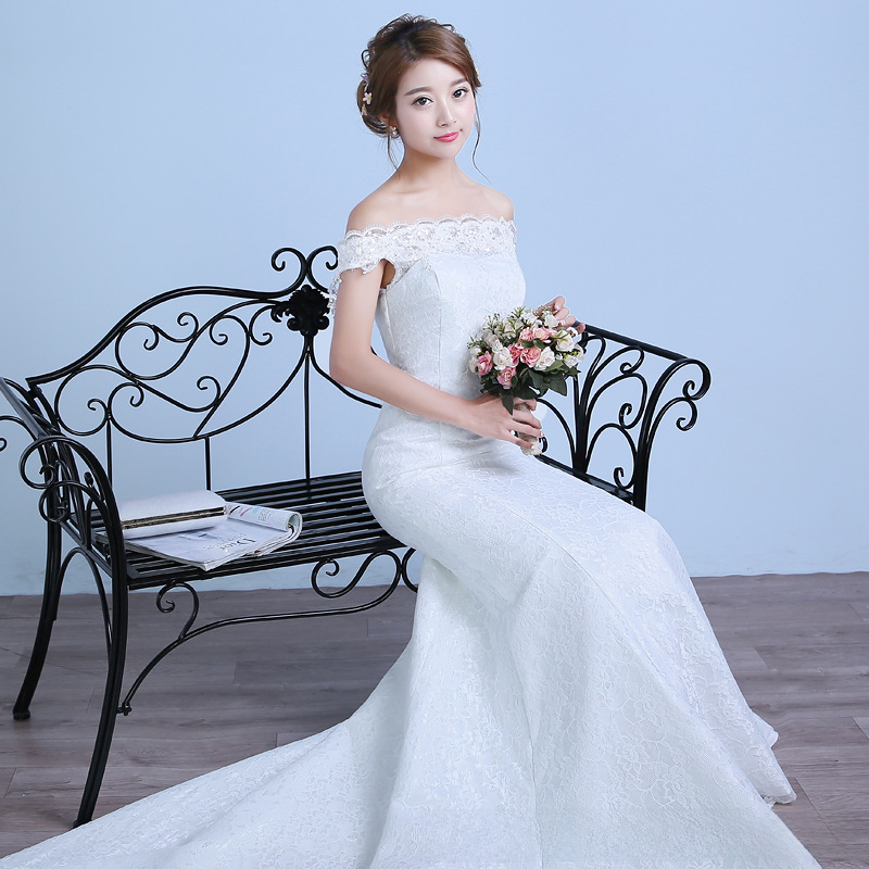 Wedding Dress 2025 New Floor-length Korean Wedding Dress Large Size One Shoulder Korean Slim Long Simple Puff Skirt