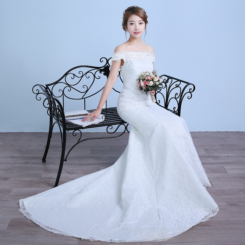 Wedding Dress 2025 New Floor-length Korean Wedding Dress Large Size One Shoulder Korean Slim Long Simple Puff Skirt