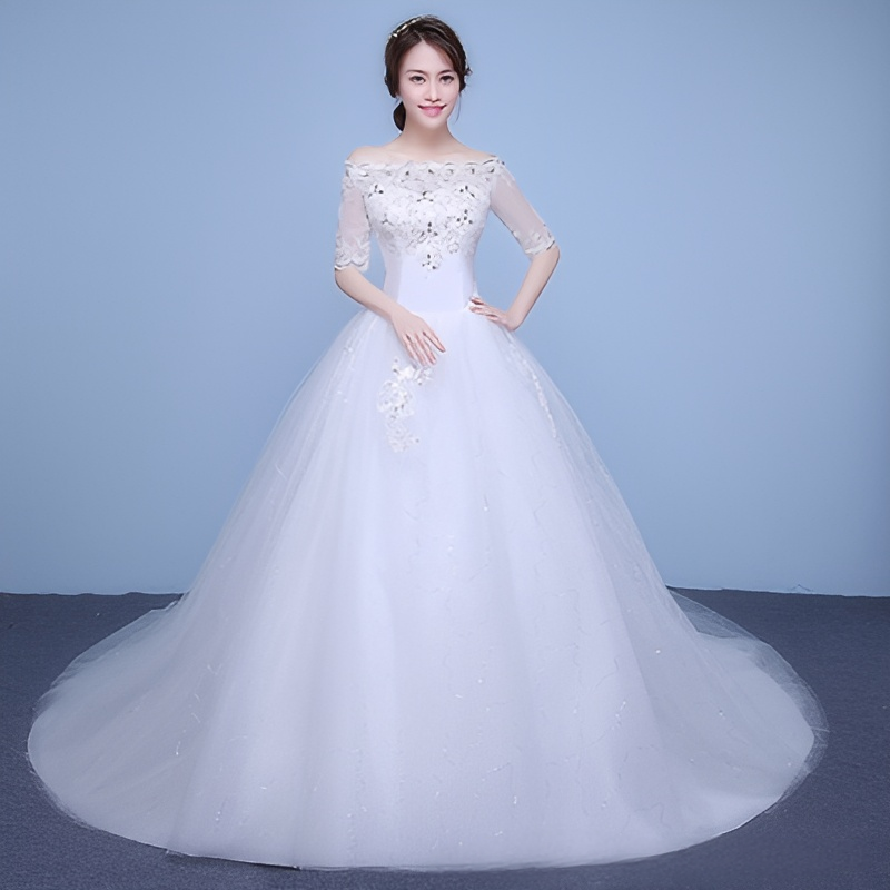 Wedding Dress 2025 New Floor-length Korean Wedding Dress Large Size One Shoulder Korean Slim Long Simple Puff Skirt