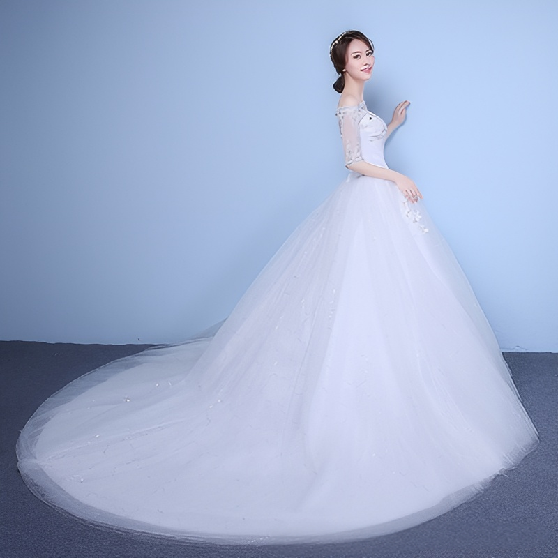 Wedding Dress 2025 New Floor-length Korean Wedding Dress Large Size One Shoulder Korean Slim Long Simple Puff Skirt