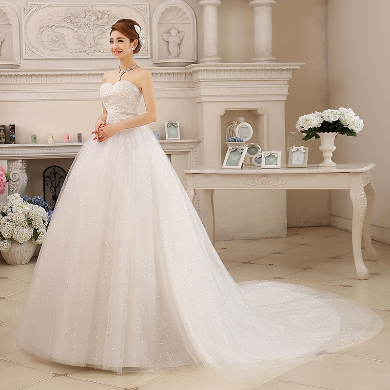 Wedding dress bride 2025 new slim slim long tail wedding dress tail tube top straps large size