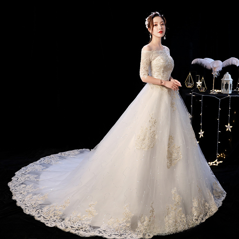 Wedding dress bride maternity wedding dress 2025 new floor high waist Korean style Korean wedding dress one shoulder