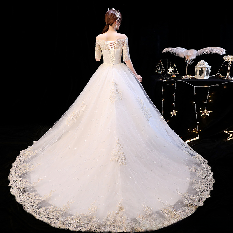 Wedding dress bride maternity wedding dress 2025 new floor high waist Korean style Korean wedding dress one shoulder
