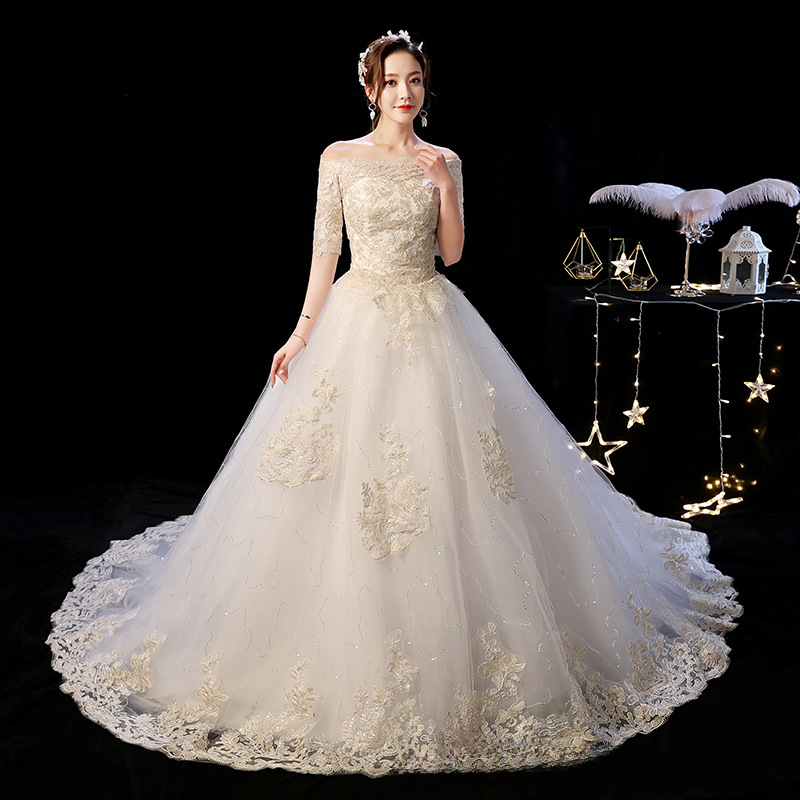 Wedding dress bride maternity wedding dress 2025 new floor high waist Korean style Korean wedding dress one shoulder