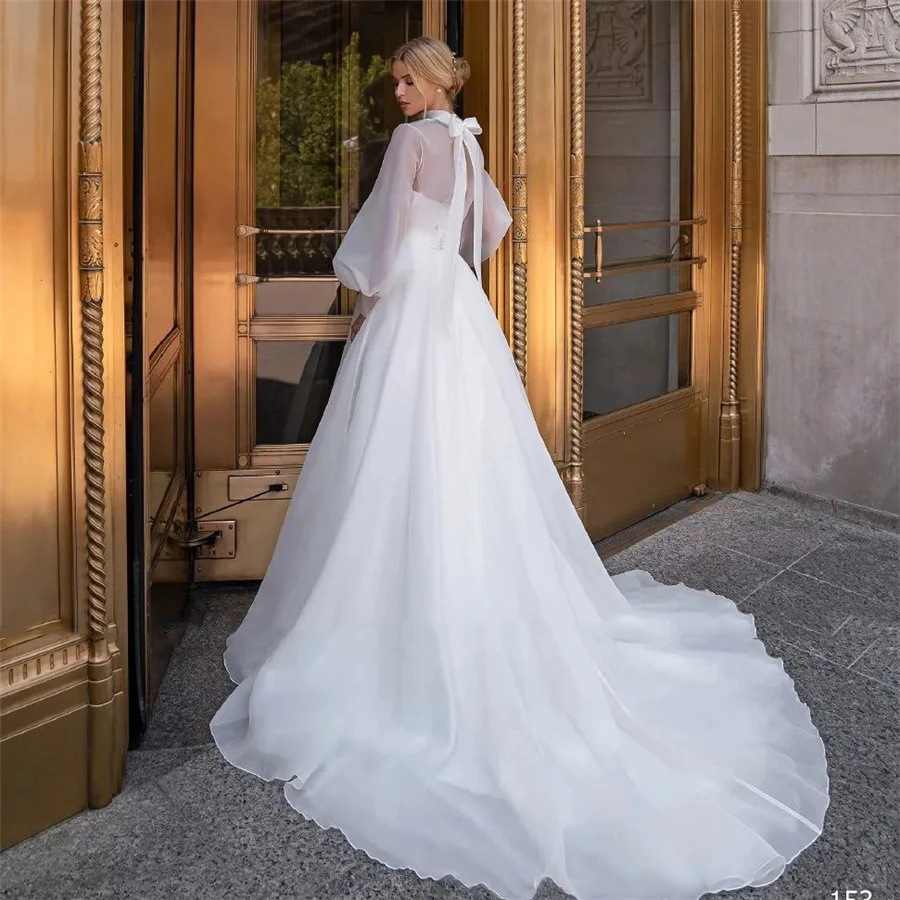 Exquisite white sleeveless wedding dress, temperament and sexy backless floor-length princess tulle dress 2025 new style