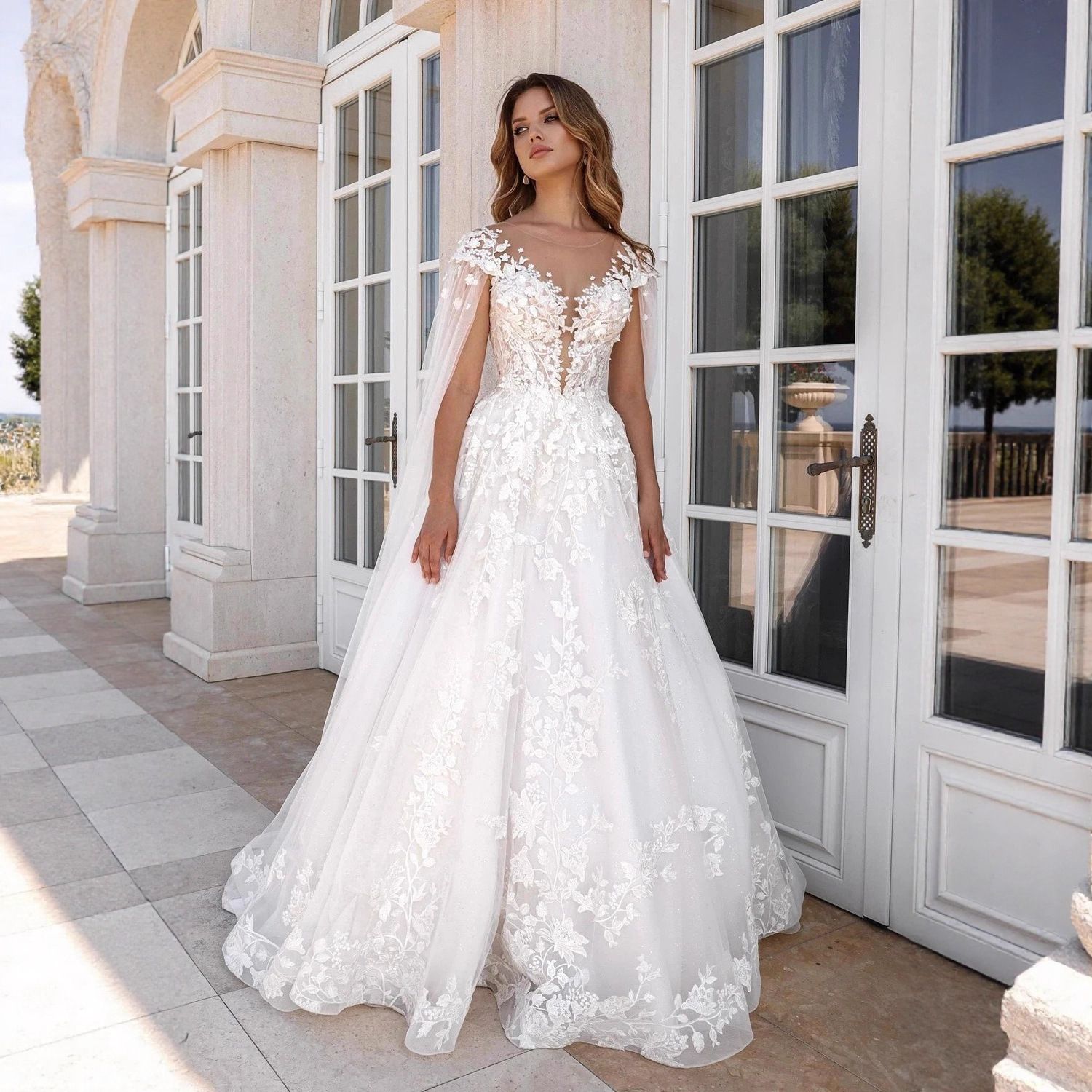 European and American wedding dress 2025 summer trailing strap lace one shoulder simple main wedding dress manufacturer