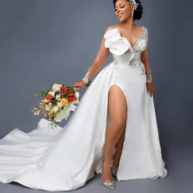 European and American wedding dress 2025 summer trailing strap lace one shoulder simple main wedding dress manufacturer