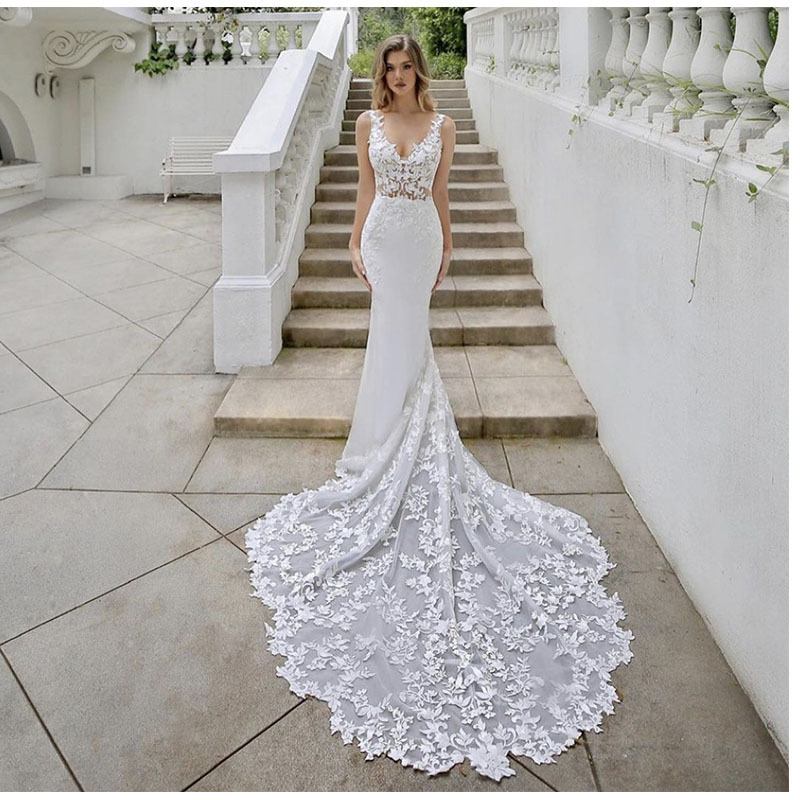European and American wedding dress 2025 summer trailing strap lace one shoulder simple main wedding dress manufacturer