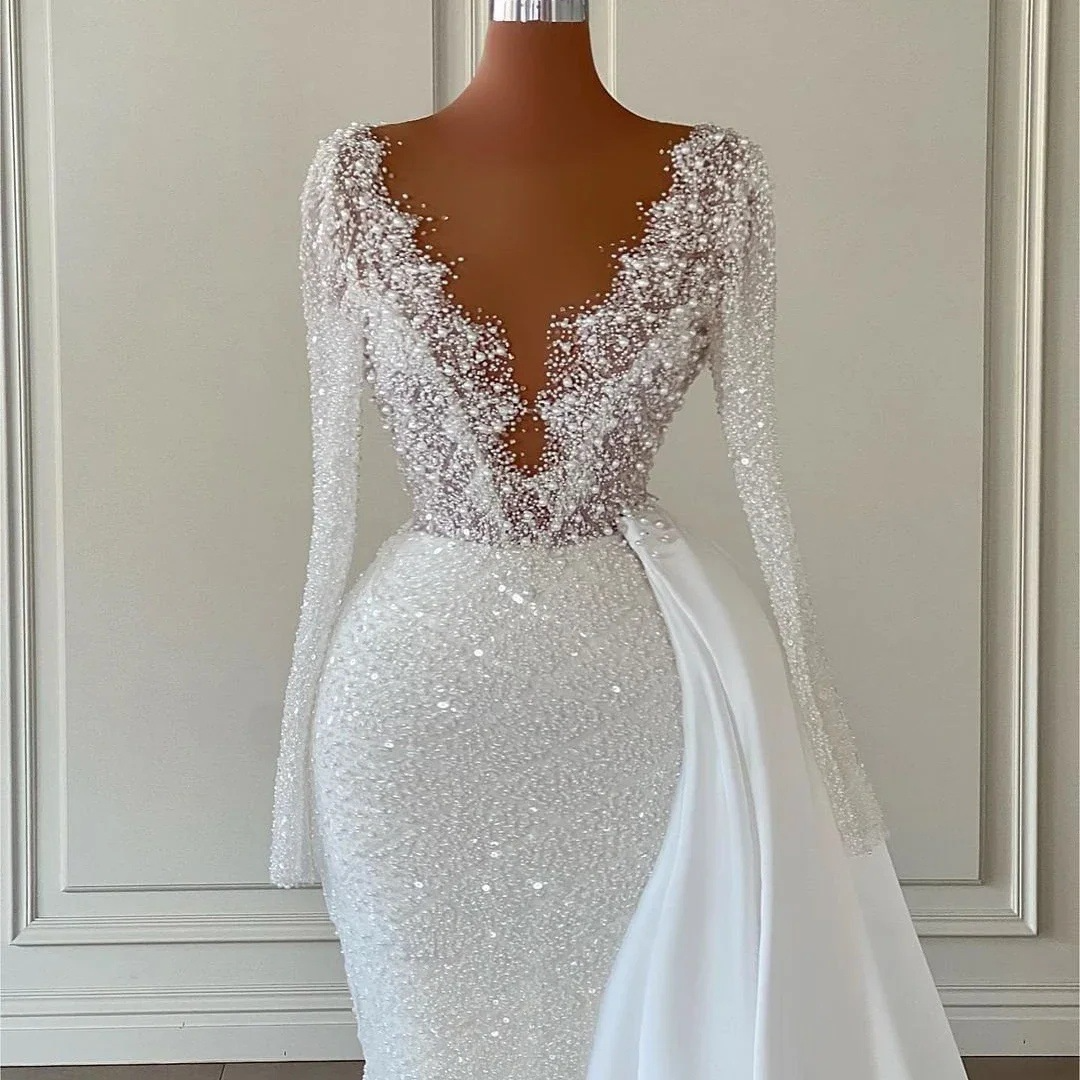 2025 summer new one-shoulder European and American long tail main wedding dress white