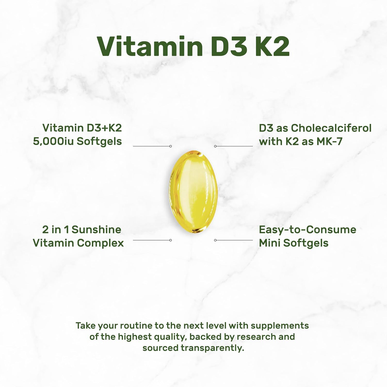 D3+K2 Vitamin 2-in-1 Virgin Coconut Oil Complex Supplement Softgels (250-Count)  D3+K2 Vitamin 2-in-1 Virgin Coconut Oil Complex Supplement Softgels (250-Count)