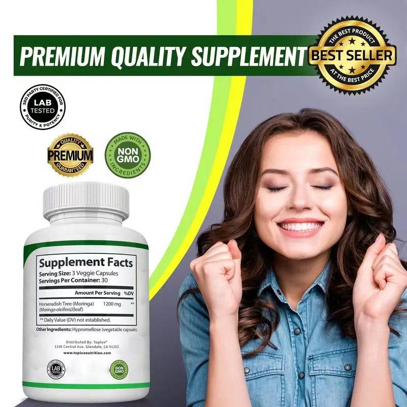 Moringa Leaf Capsules (Moringa Capsules) - Pure Moringa Powder Formula with Prebiotics for Health Support