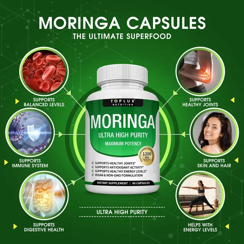 Moringa Leaf Capsules (Moringa Capsules) - Pure Moringa Powder Formula with Prebiotics for Health Support