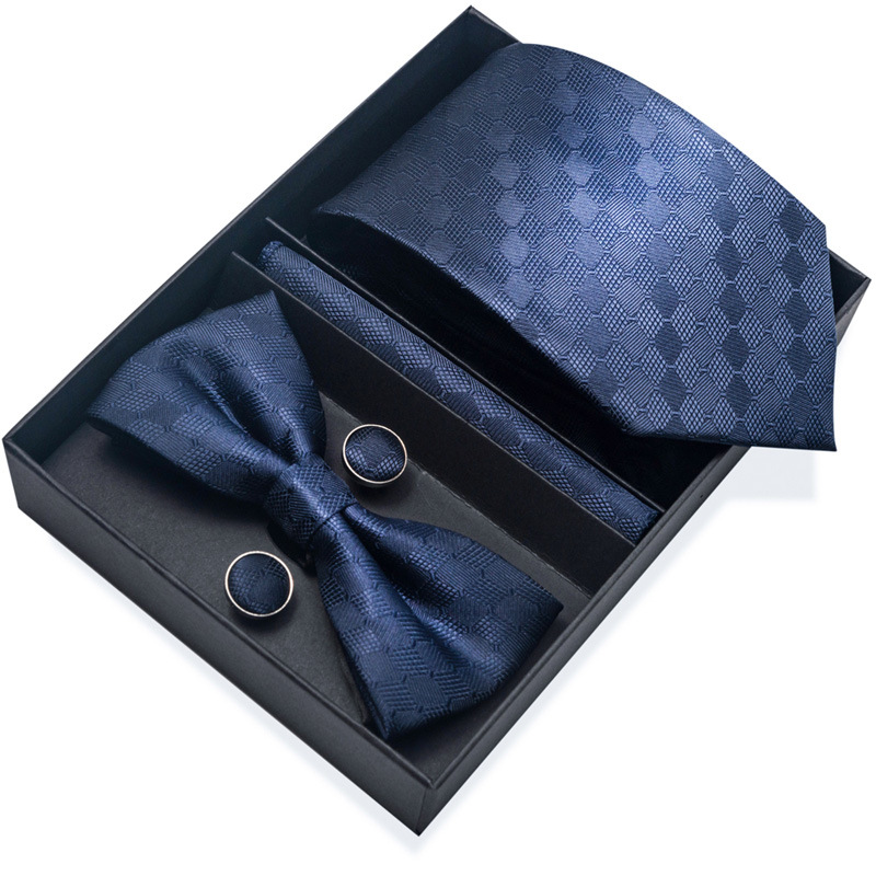 Men's polyester bow tie square scarf cufflinks tie set 60 colors wedding groomsmen professional business ties for men
