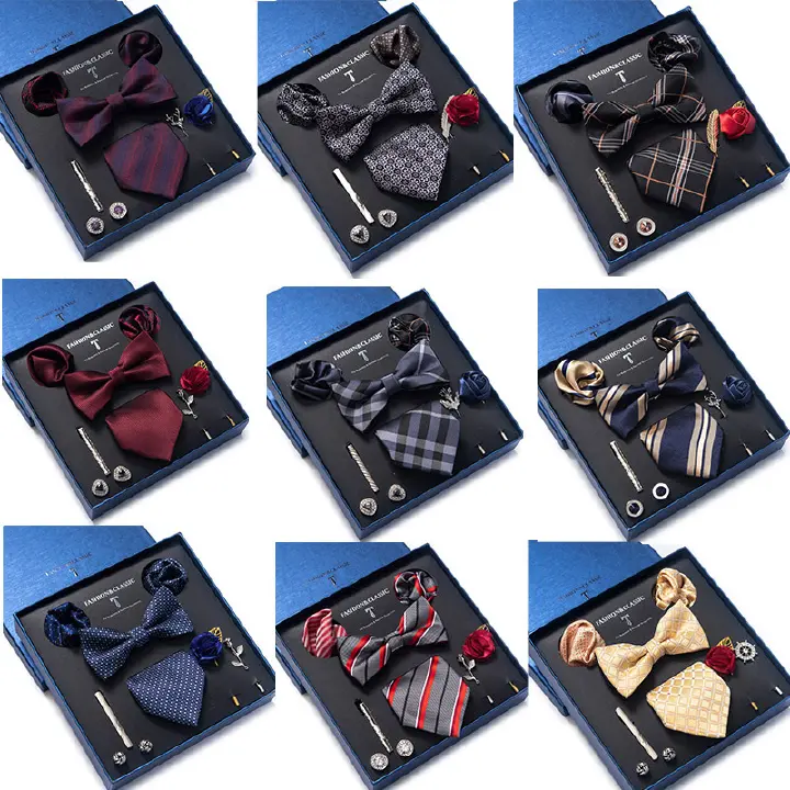 Tie set, bow tie, men's accessories, 8-piece set, corsage, brooch, cufflinks, formal suit, wedding