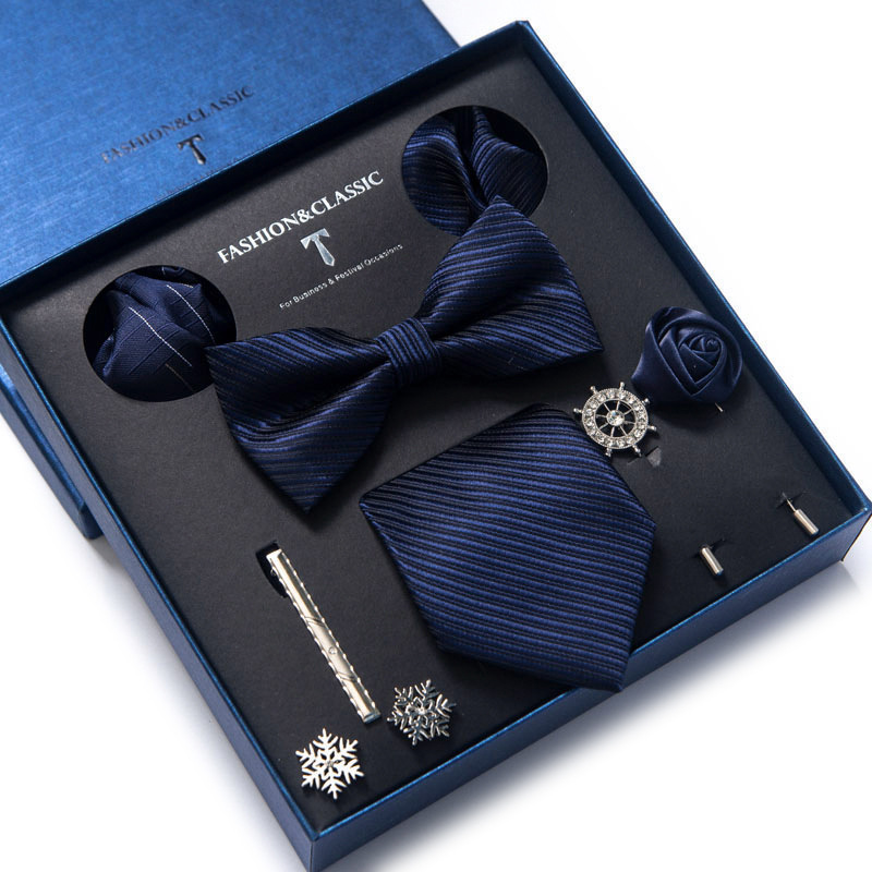 Tie set, bow tie, men's accessories, 8-piece set, corsage, brooch, cufflinks, formal suit, wedding