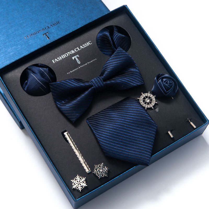 Tie set, bow tie, men's accessories, 8-piece set, corsage, brooch, cufflinks, formal suit, wedding