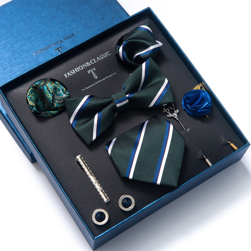 Tie set, bow tie, men's accessories, 8-piece set, corsage, brooch, cufflinks, formal suit, wedding