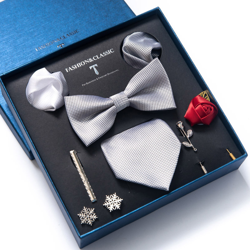 Tie set, bow tie, men's accessories, 8-piece set, corsage, brooch, cufflinks, formal suit, wedding