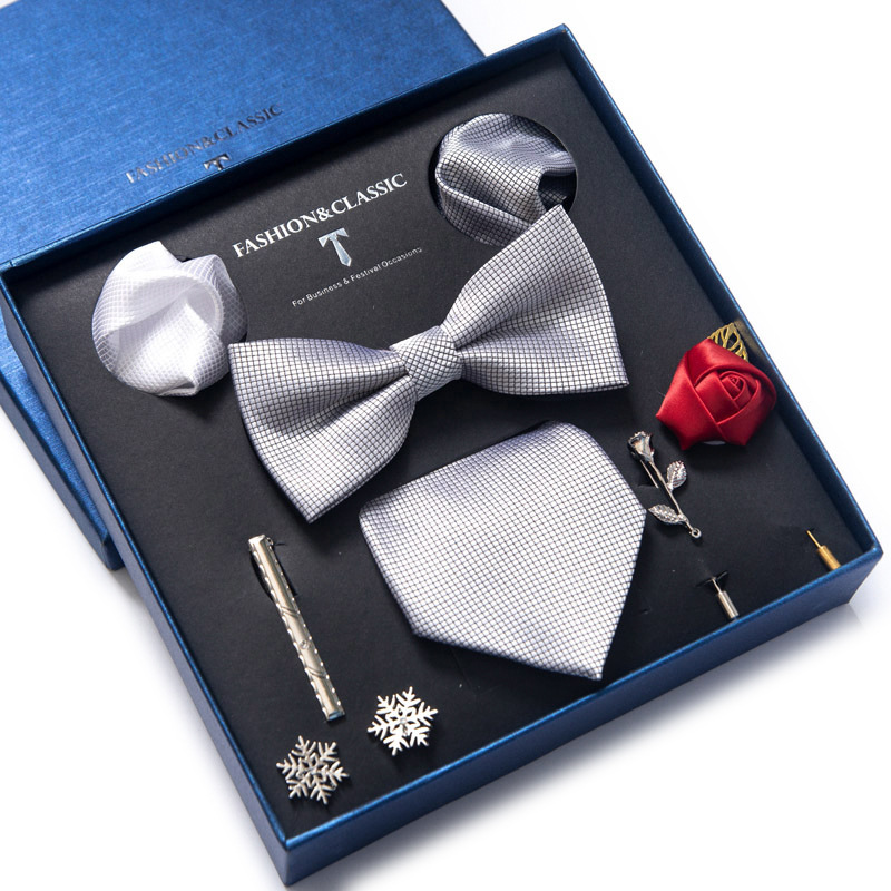 Tie set, bow tie, men's accessories, 8-piece set, corsage, brooch, cufflinks, formal suit, wedding