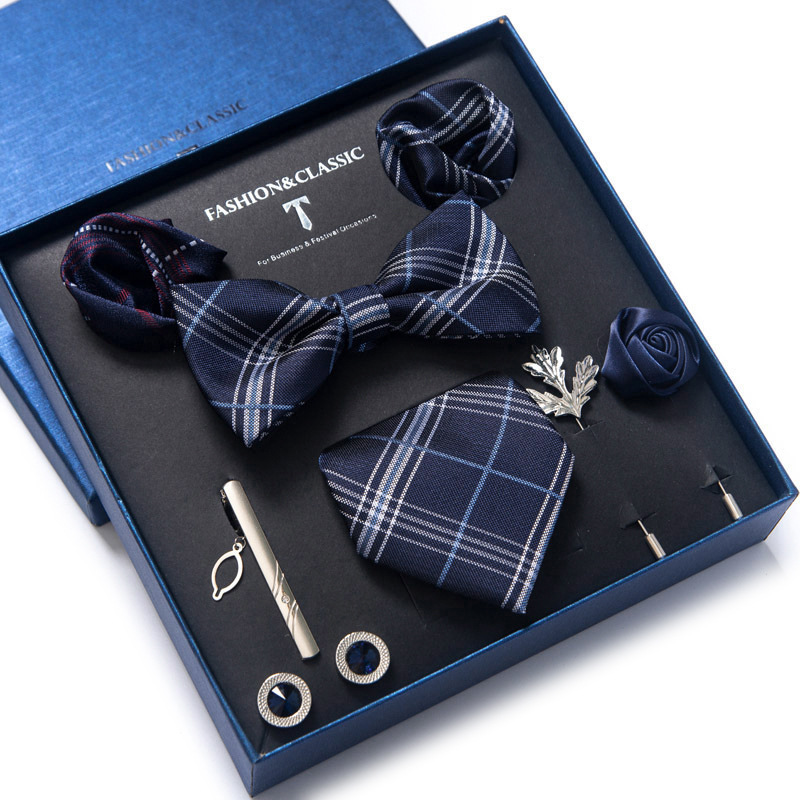 Tie set, bow tie, men's accessories, 8-piece set, corsage, brooch, cufflinks, formal suit, wedding