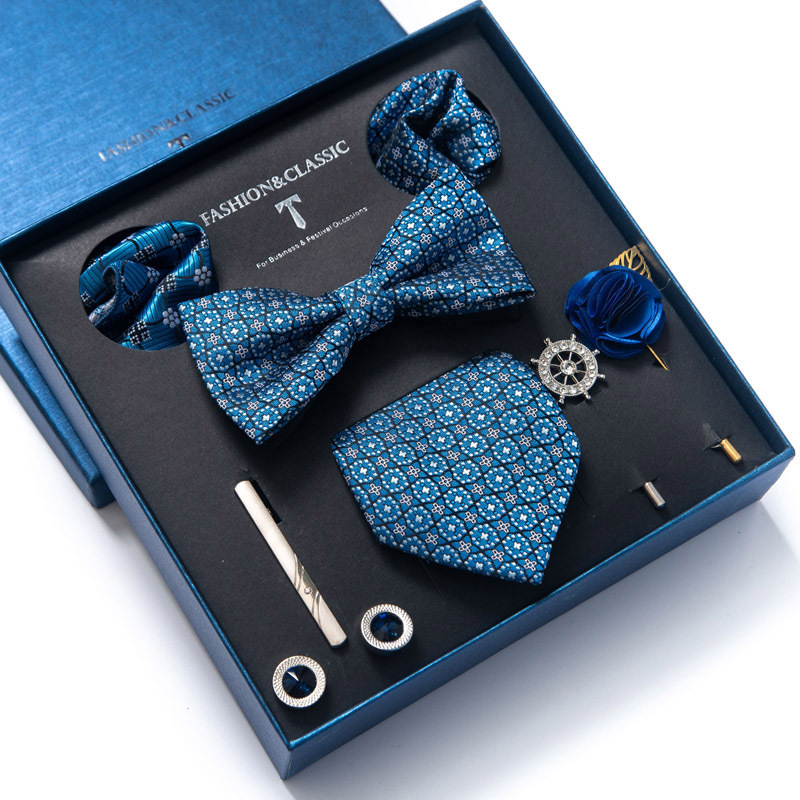 Tie set, bow tie, men's accessories, 8-piece set, corsage, brooch, cufflinks, formal suit, wedding