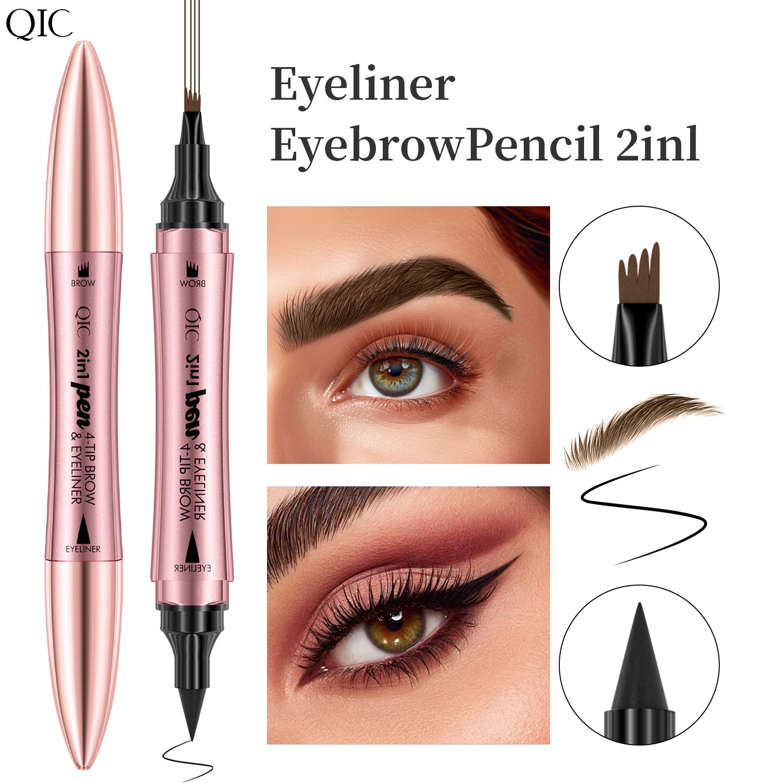 QIC double-headed four-pronged liquid eyebrow pencil eyeliner wild eyebrow waterproof non-smudged quick-drying liquid eyeliner eyebrow pencil