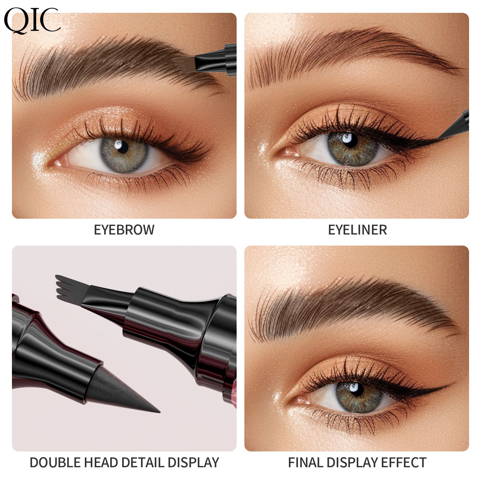 QIC double-headed four-pronged liquid eyebrow pencil eyeliner wild eyebrow waterproof non-smudged quick-drying liquid eyeliner eyebrow pencil