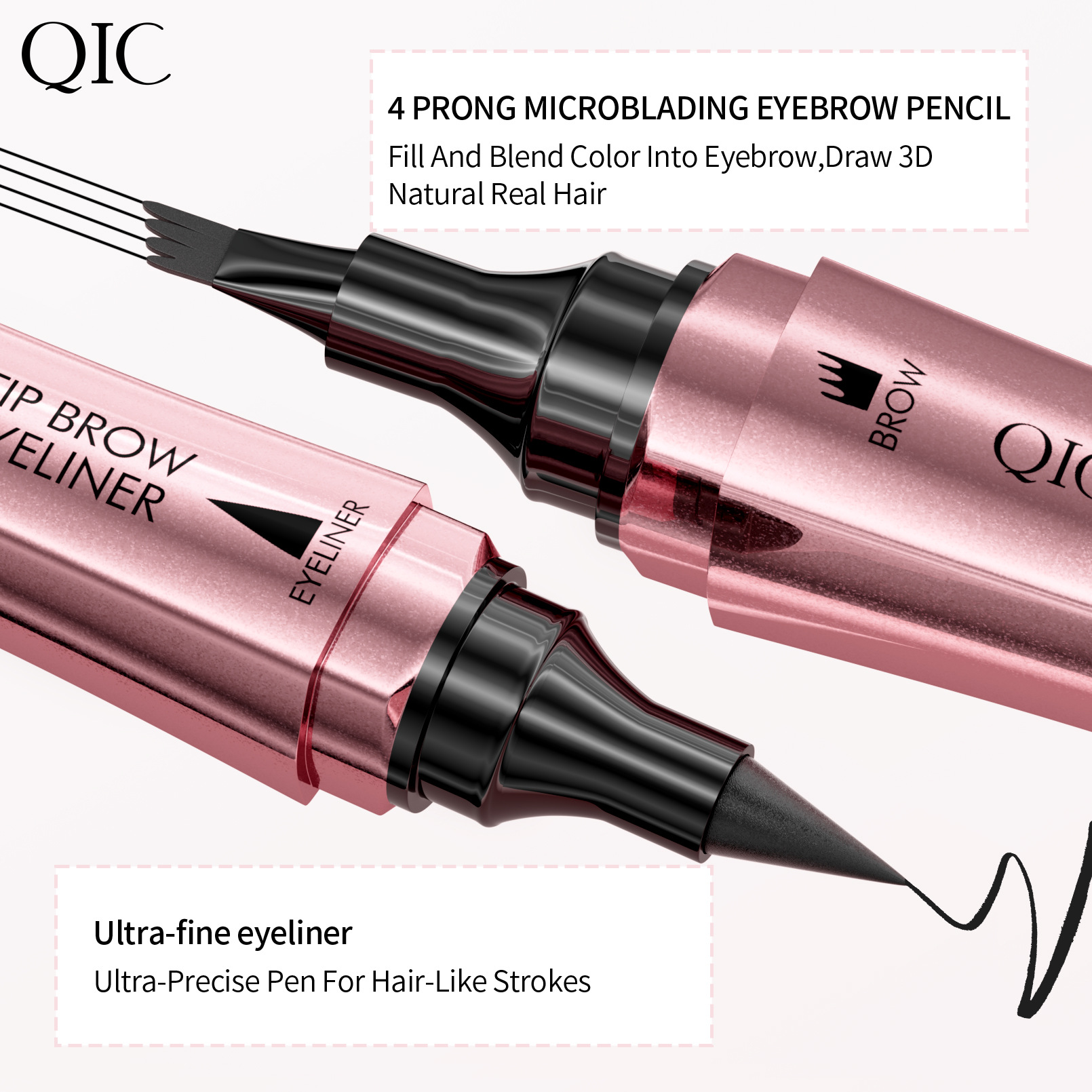 QIC double-headed four-pronged liquid eyebrow pencil eyeliner wild eyebrow waterproof non-smudged quick-drying liquid eyeliner eyebrow pencil