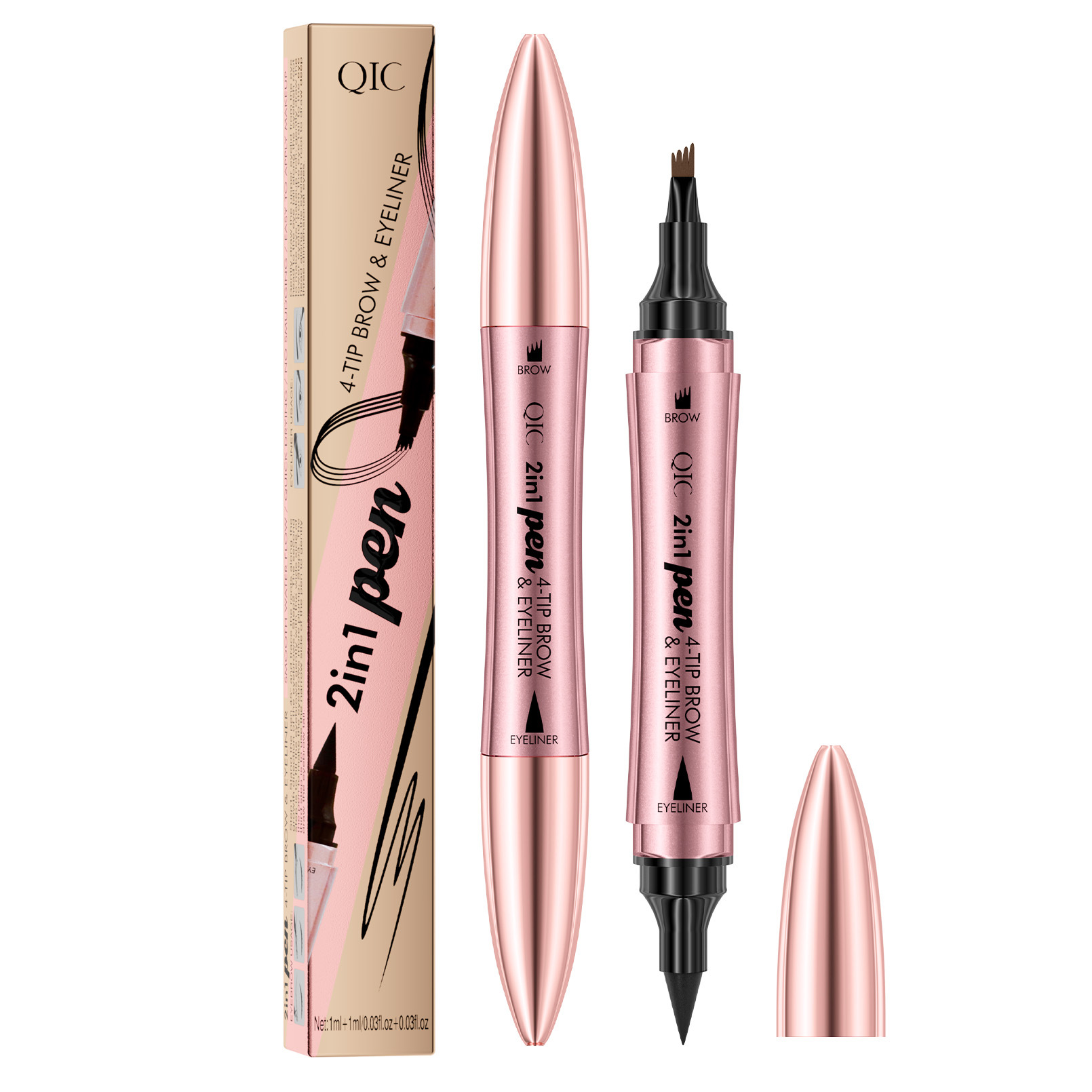 QIC double-headed four-pronged liquid eyebrow pencil eyeliner wild eyebrow waterproof non-smudged quick-drying liquid eyeliner eyebrow pencil