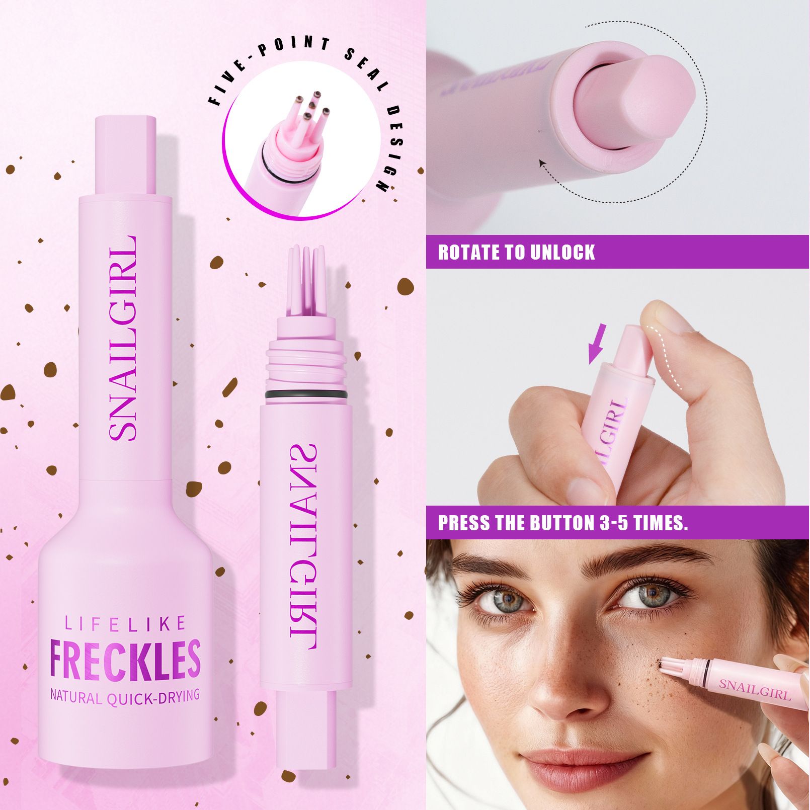 Snailgirl Freckle Pen Press Natural Simulation Freckle Pen Waterproof and Sweatproof Seal Freckle Pen