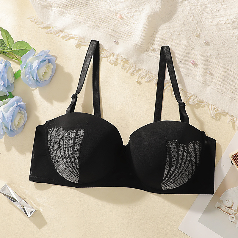 Underwear large size push-up bra black pure desire spaghetti straps anti-sagging round breast seamless bra