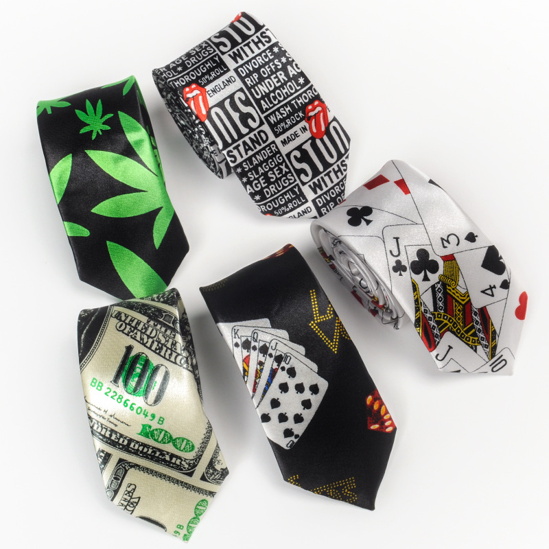 Korean fashion casual tie 5cm British narrow version trendy male and female student personalized poker tie hip hop club