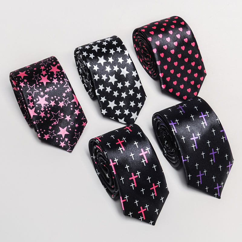 Korean fashion casual tie 5cm British narrow version trendy male and female student personalized poker tie hip hop club
