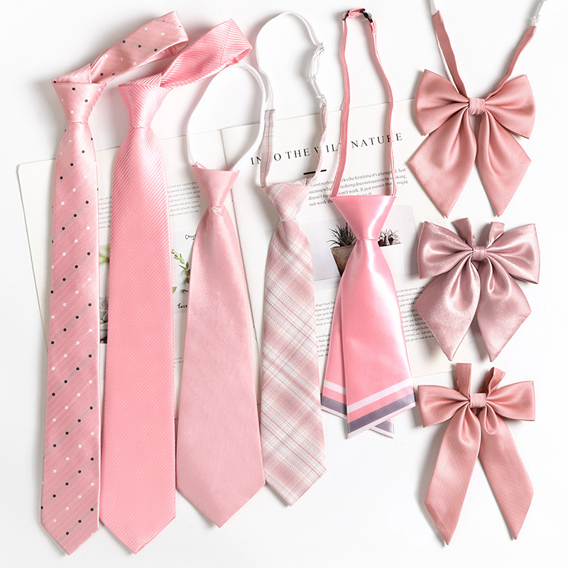 Pink tie female college style jk Japanese style lazy free shirt decoration pink bow clothes accessories bow tie