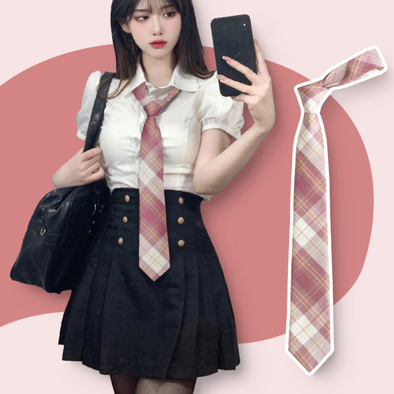 Pink tie female college style jk Japanese style lazy free shirt decoration pink bow clothes accessories bow tie