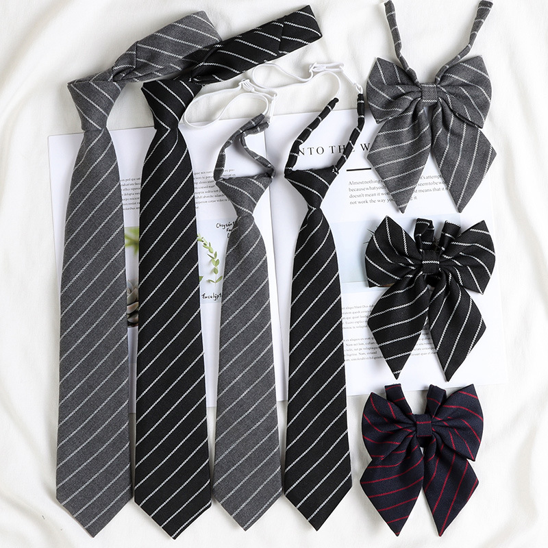 Black tie jk Japanese college style no-tie shirt decorated bow tie for women dk hand-made gray stripes for men
