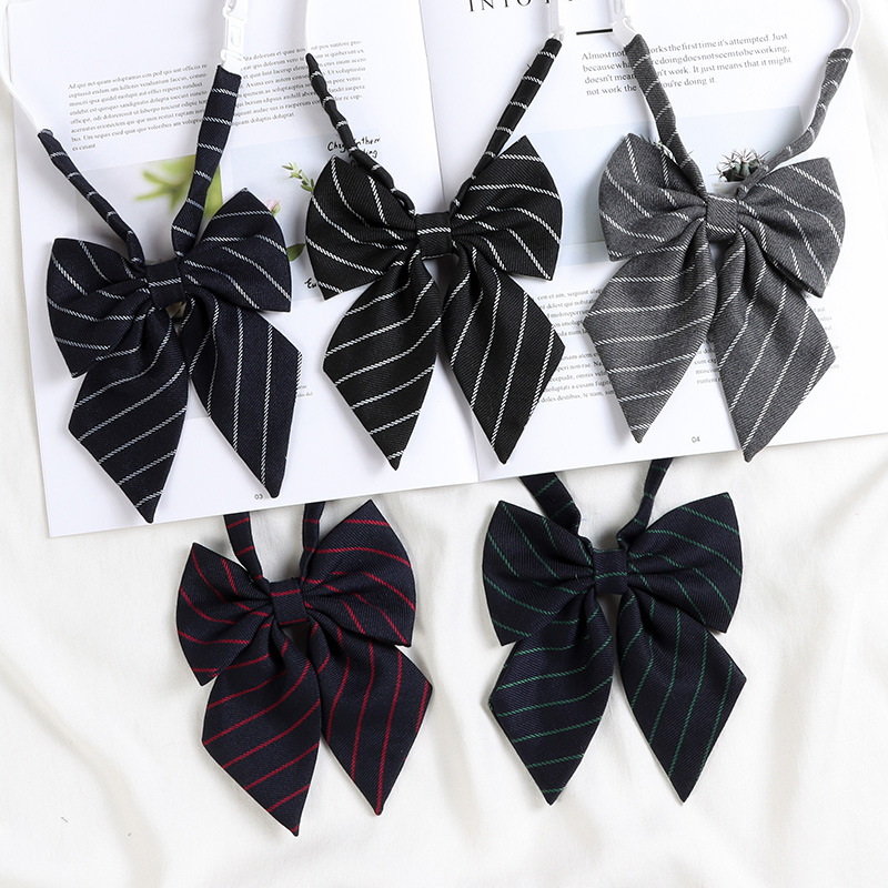 Black tie jk Japanese college style no-tie shirt decorated bow tie for women dk hand-made gray stripes for men