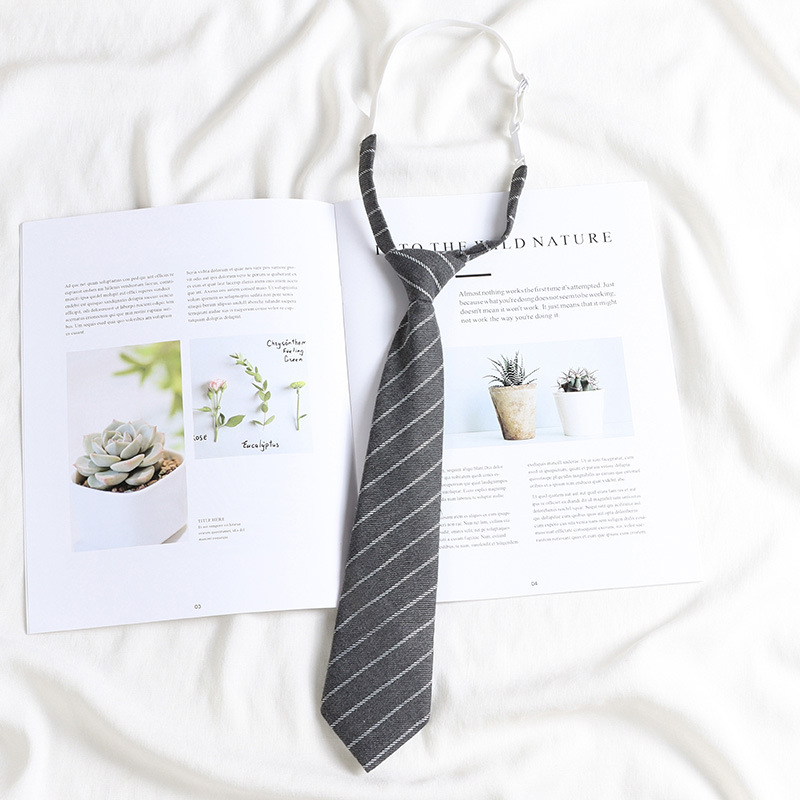 Black tie jk Japanese college style no-tie shirt decorated bow tie for women dk hand-made gray stripes for men