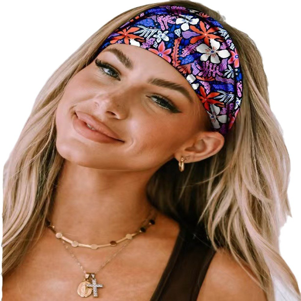 Women's headscarf new style hair tie with floral print, elastic hair band, sweat-absorbing headband for outdoor products
