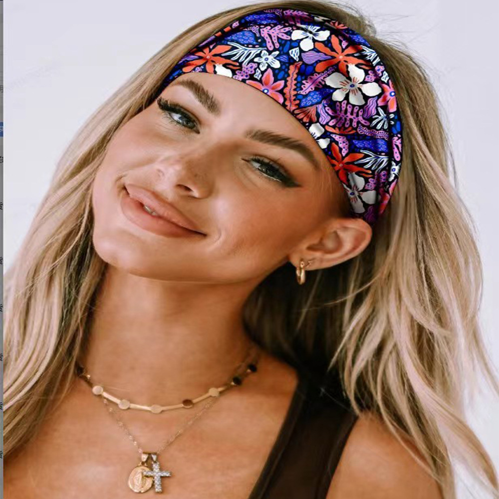 Women's headscarf new style hair tie with floral print, elastic hair band, sweat-absorbing headband for outdoor products