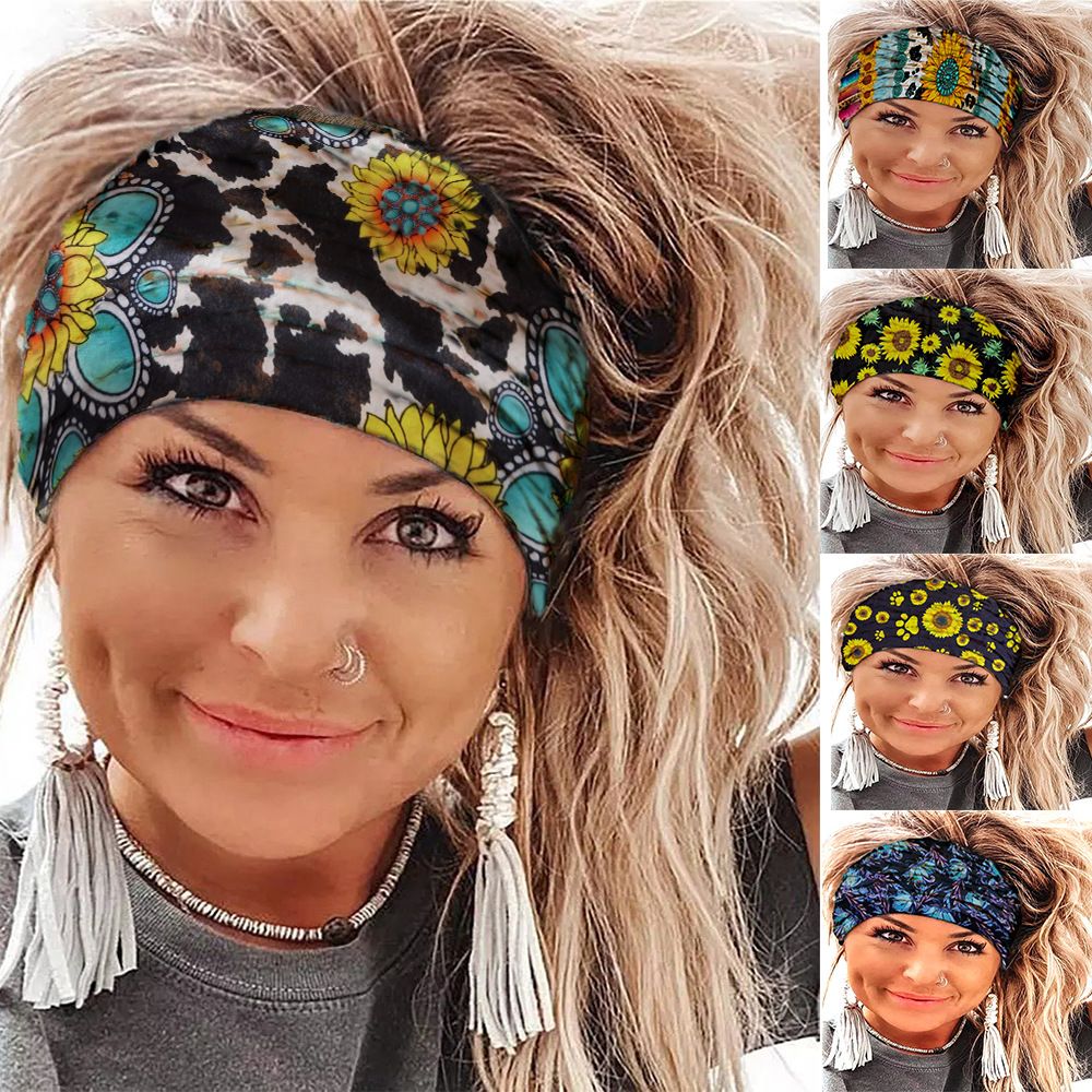 Headscarf for sun protection, new European and American style, printed wide-brimmed knotted hairband, sports headband, elastic hair tie, hair accessory